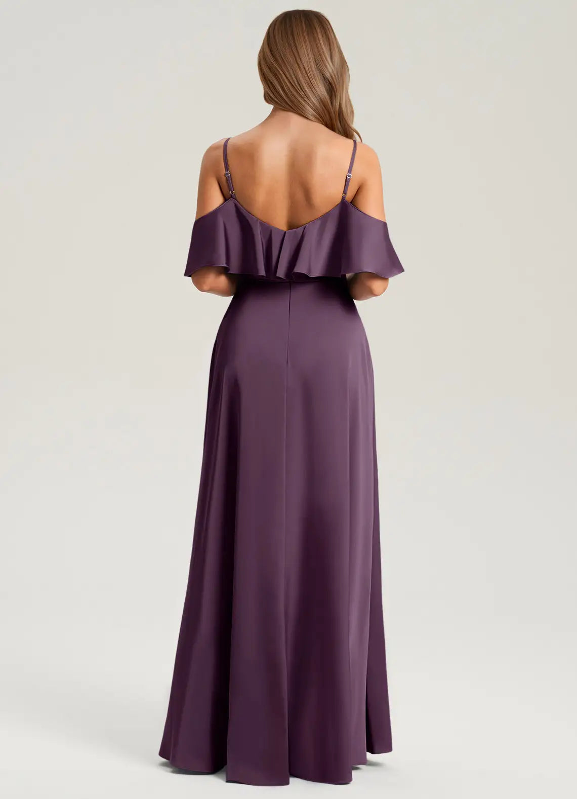 Chic A-Line Cold Shoulder Ruffle Sleeve V Back Floor Length Bridesmaid Dress