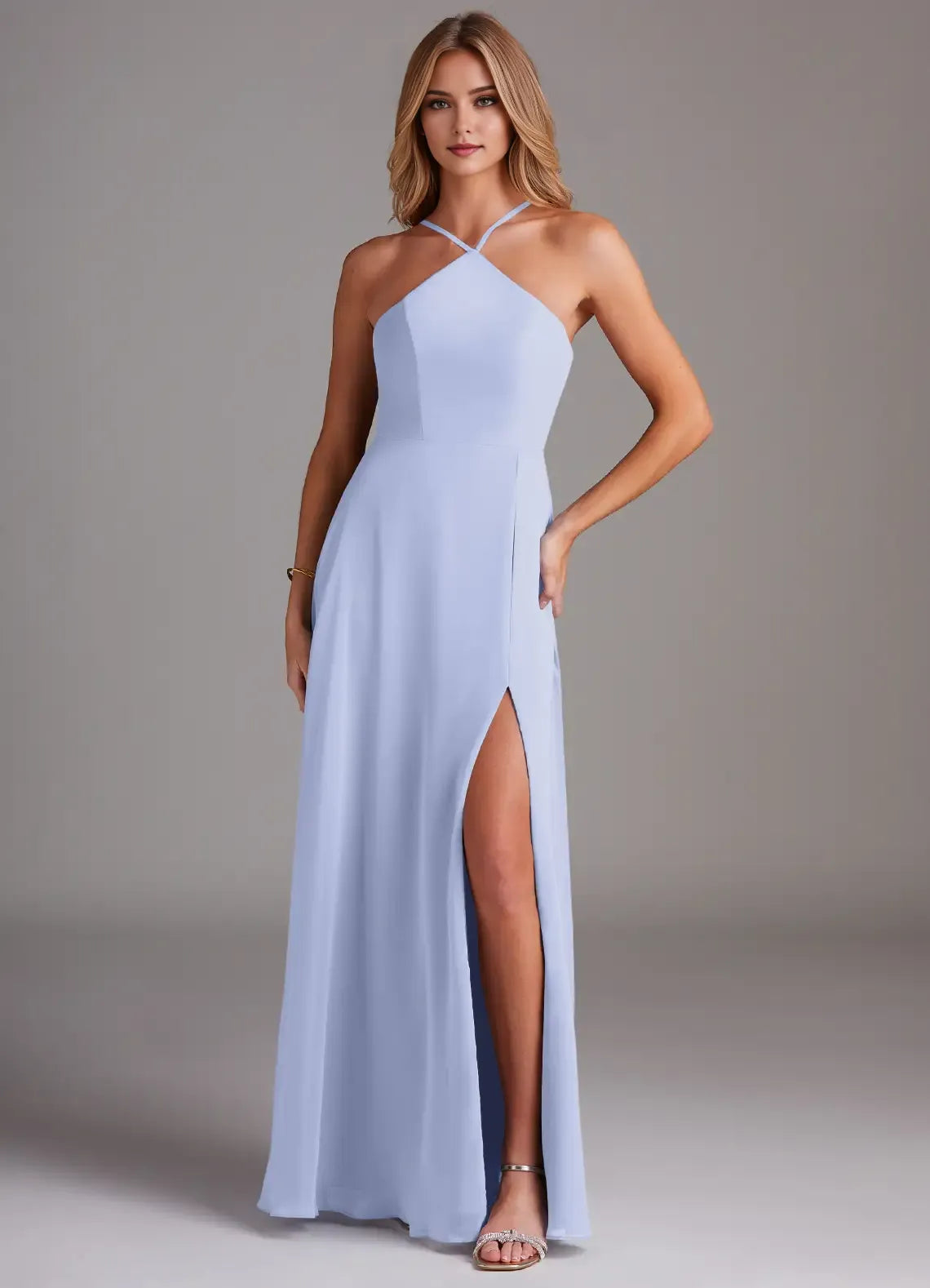 Chic A-Line Cross Halter Neck Sleeveless Open Back Floor Length Bridesmaid Dress