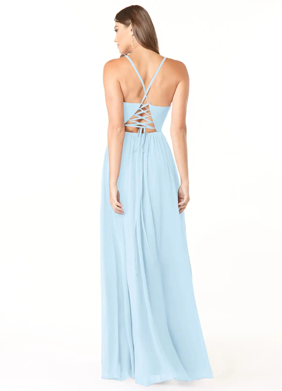 Chic A-Line Deep V Neck Sleeveless Lace Up Back Floor Length Bridesmaid Dress