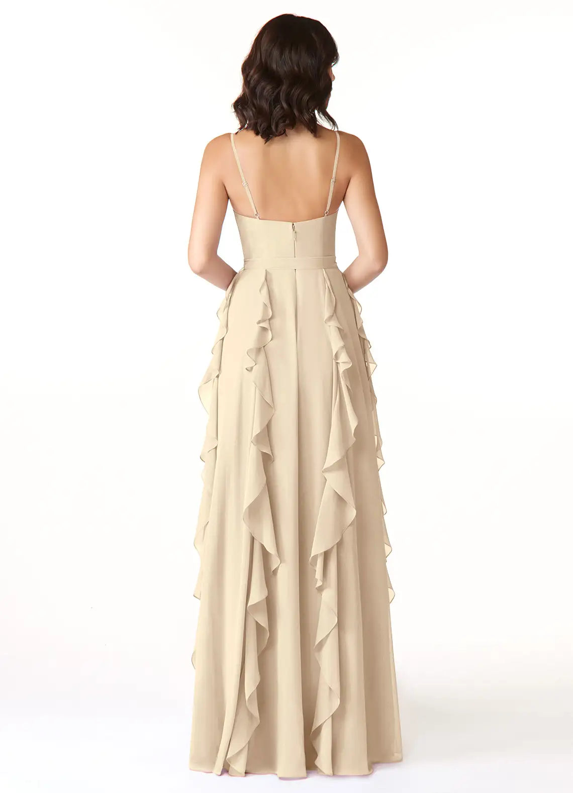 Chic A-Line Deep V Neck Sleeveless Zip Back Floor Length Bridesmaid Dress