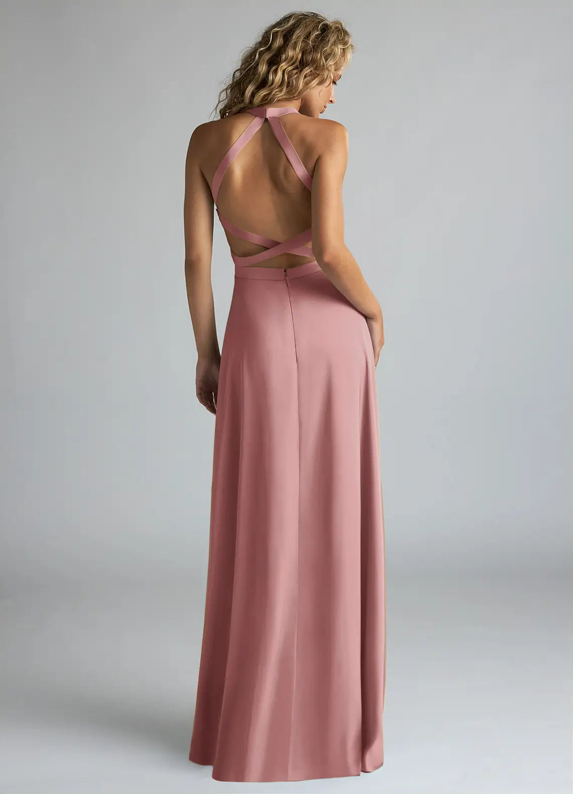 Chic A-Line Halter Neck Sleeveless Crisscross Back Floor Length Bridesmaid Dress