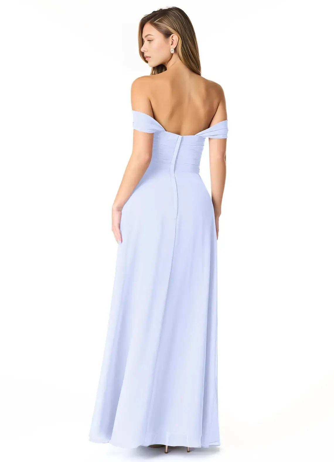 Chic A-Line Off the Shoulder Sleeveless Open Back Floor Length Bridesmaid Dress
