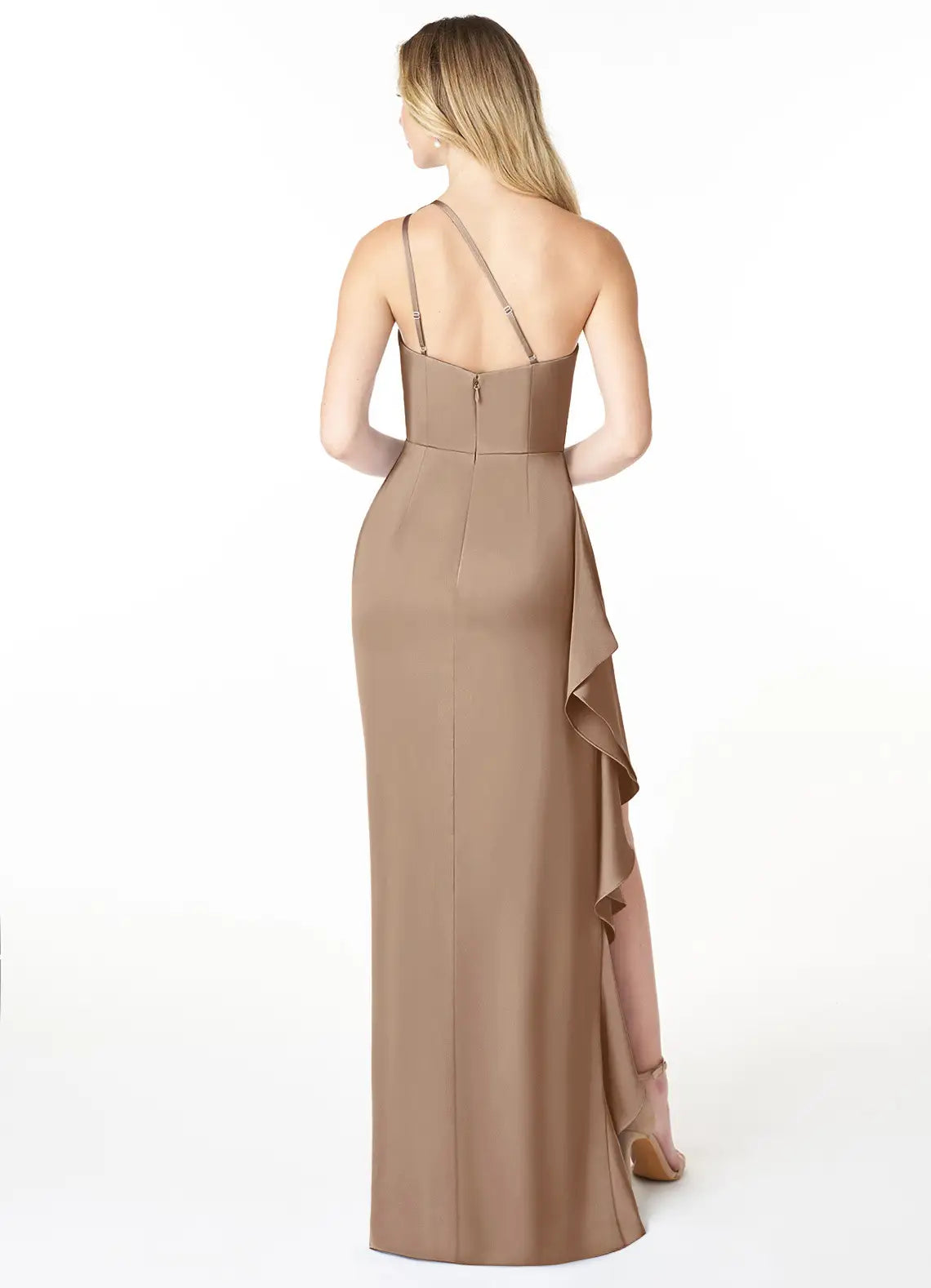 Chic Fitted One Shoulder Sleeveless Strap Back Floor Length Bridesmaid Dress