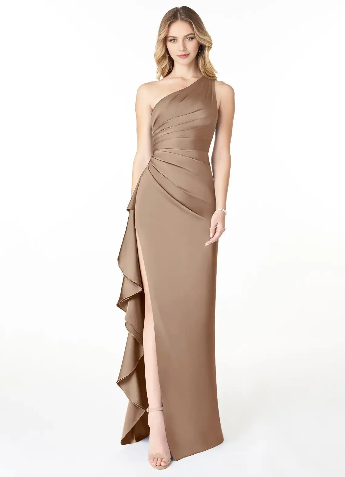 Chic Fitted One Shoulder Sleeveless Strap Back Floor Length Bridesmaid Dress