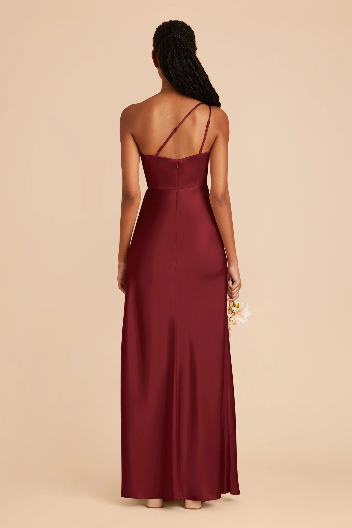 Chic Fitted Satin One Shoulder Sleeveless Asymmetrical Strap Floor Length Bridesmaid Dresses