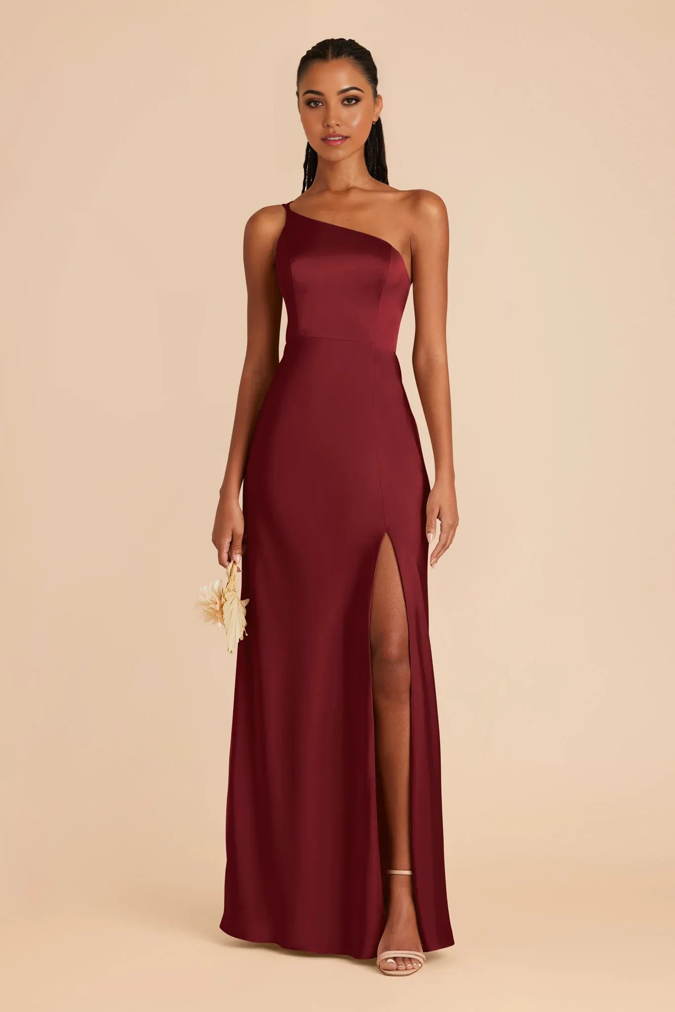 Chic Fitted Satin One Shoulder Sleeveless Asymmetrical Strap Floor Length Bridesmaid Dresses