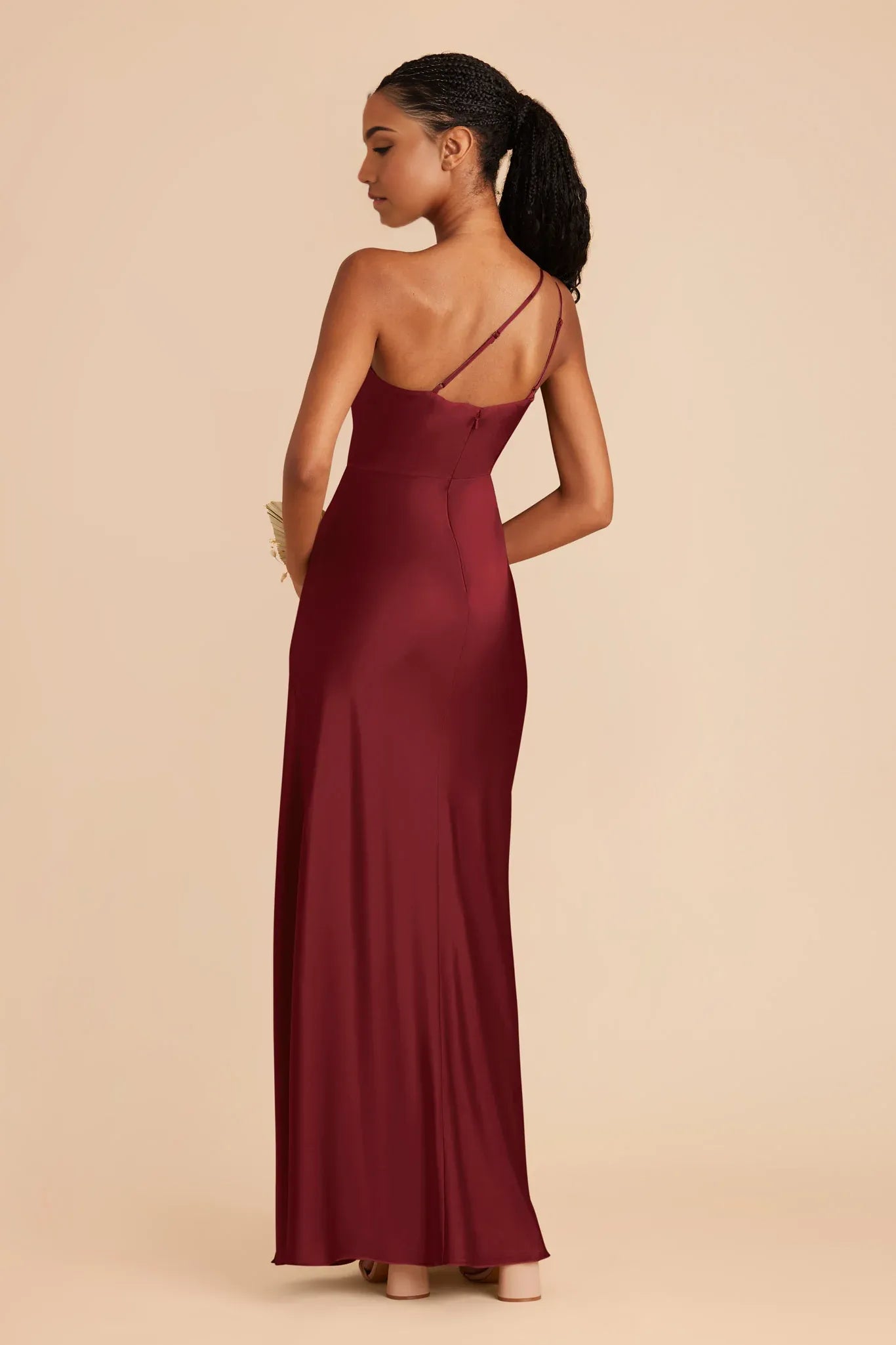 Chic Fitted Satin One Shoulder Sleeveless Asymmetrical Strap Floor Length Bridesmaid Dresses