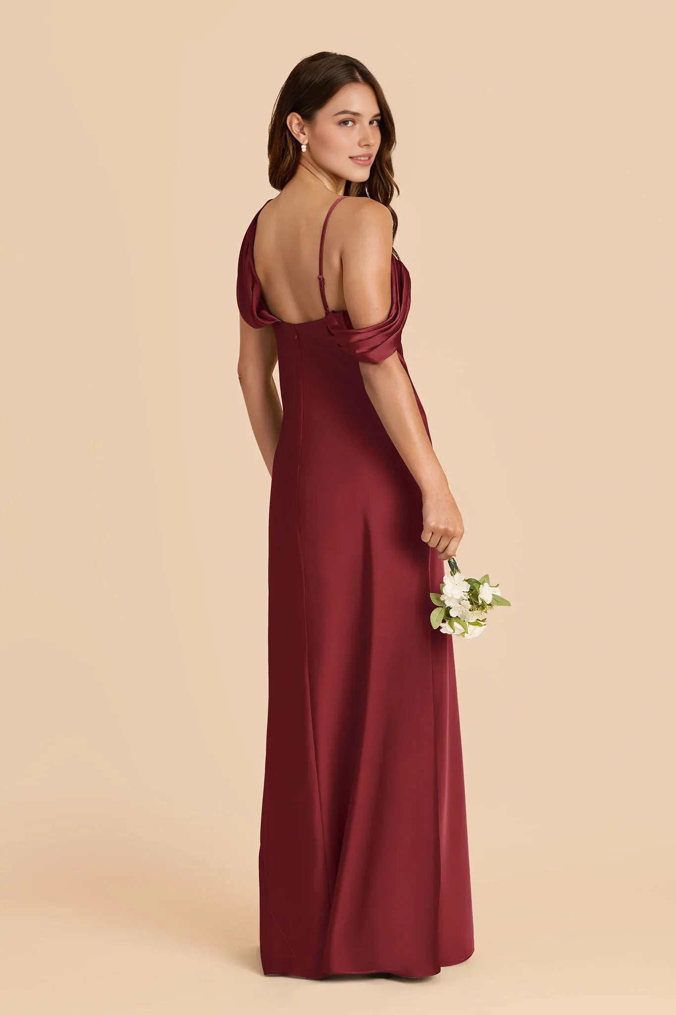 Chic Sheath Satin Asymmetric Cowl Neck Spaghetti Strap Open Back Floor Length Bridesmaid Dress