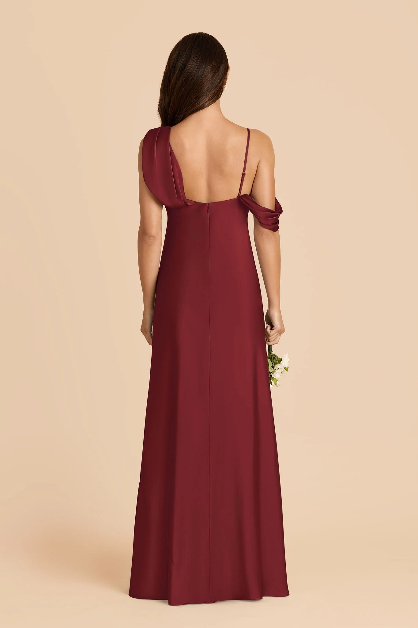 Chic Sheath Satin Asymmetric Cowl Neck Spaghetti Strap Open Back Floor Length Bridesmaid Dress