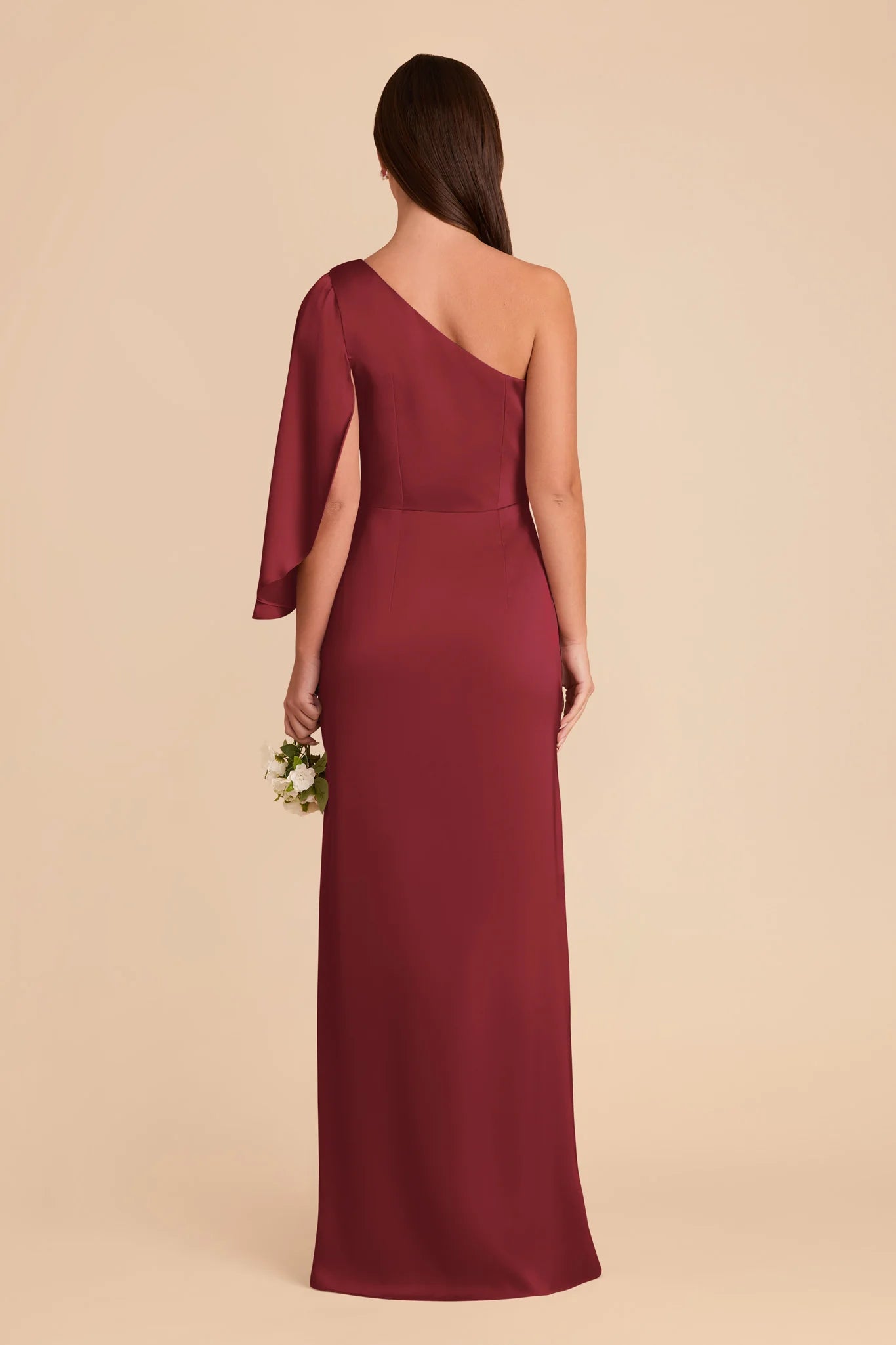 Chic Sheath Satin One Shoulder Flutter Sleeve Zipper Back Floor Length Bridesmaid Dress