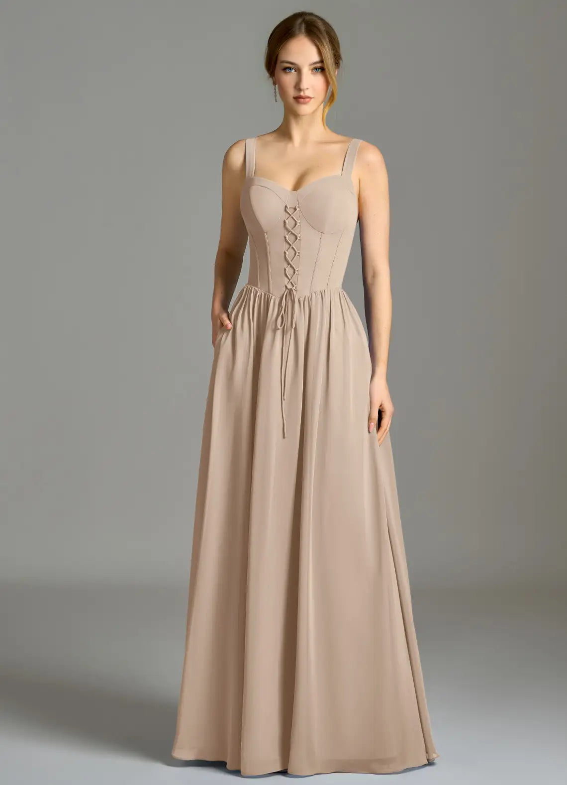 Chic Chiffon Bridesmaid Dresses with Sweetheart Neckline, Lace-Up Corset Bodice and Adjustable Straps Formal Gown