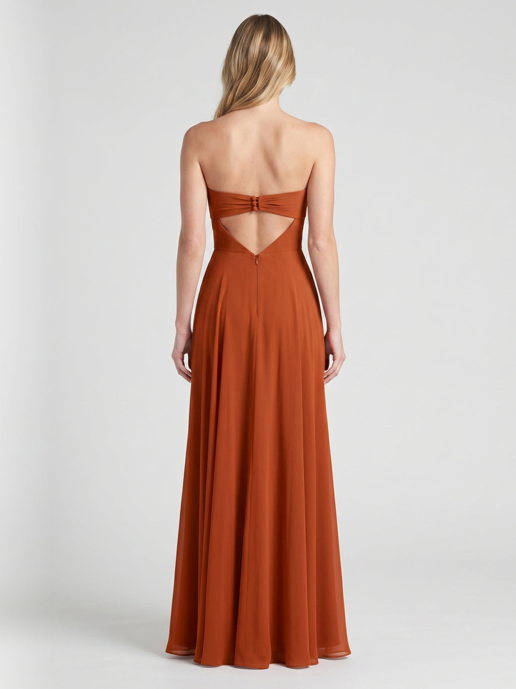 Cinnamon Chiffon Column Straight Neck Backless Floor-Length Bridesmaid Dress with Pleats