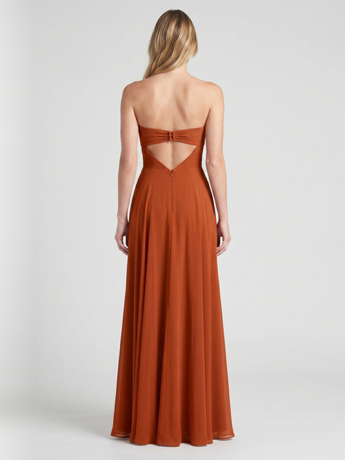 Cinnamon Chiffon Column Straight Neck Backless Floor-Length Bridesmaid Dress with Pleats