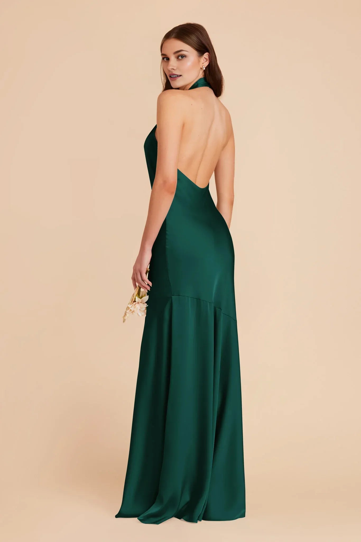 Classic Sheath/Column Halter Neck Sleeveless Satin Pleated Maxi Bridesmaid Dress