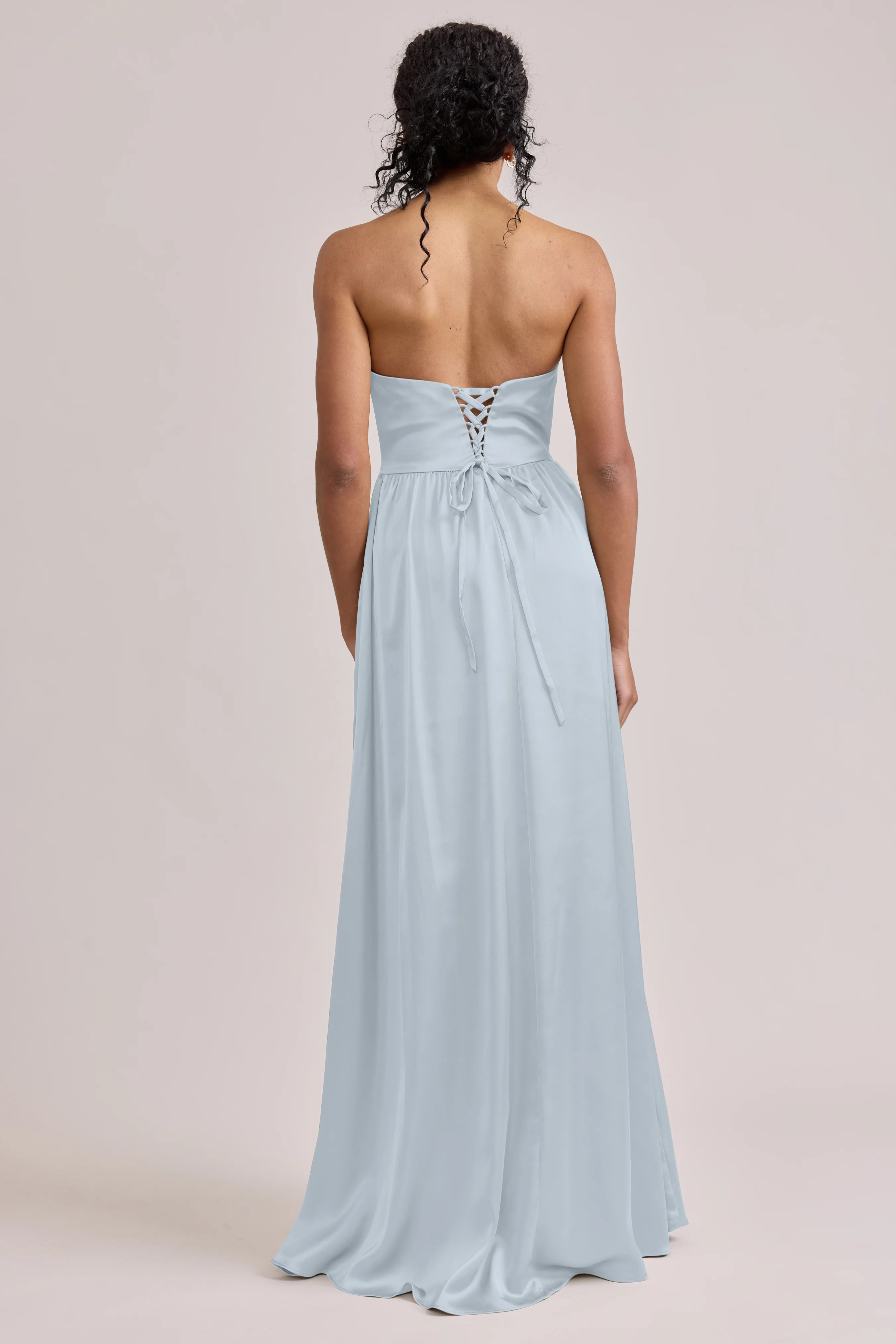 Classic Strapless Bustier Satin A-Line Bridesmaid Dress with Lace-Up Back & Pockets in Sky Blue