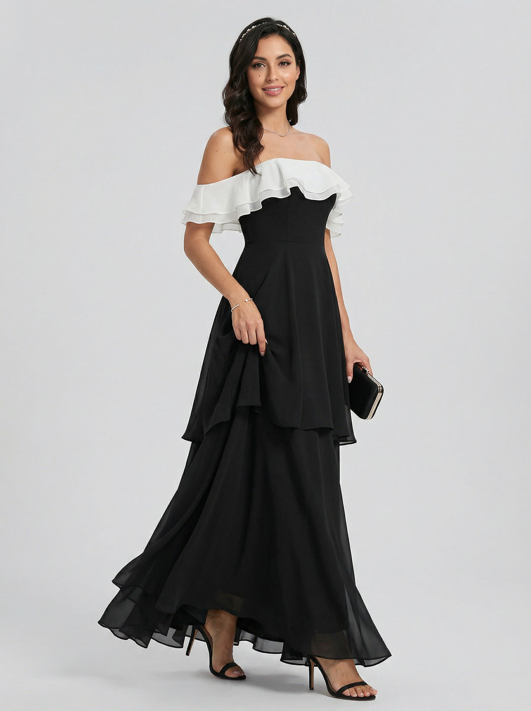 Coquette Black Chiffon A-Line Halter neckline Ankle-Length Bridesmaid Dress