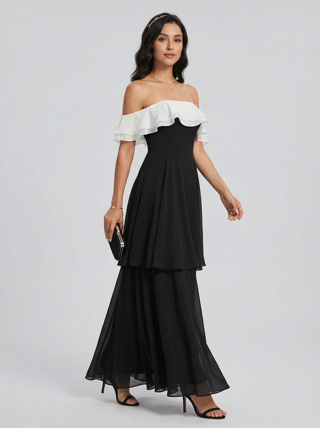 Coquette Black Chiffon A-Line Halter neckline Ankle-Length Bridesmaid Dress