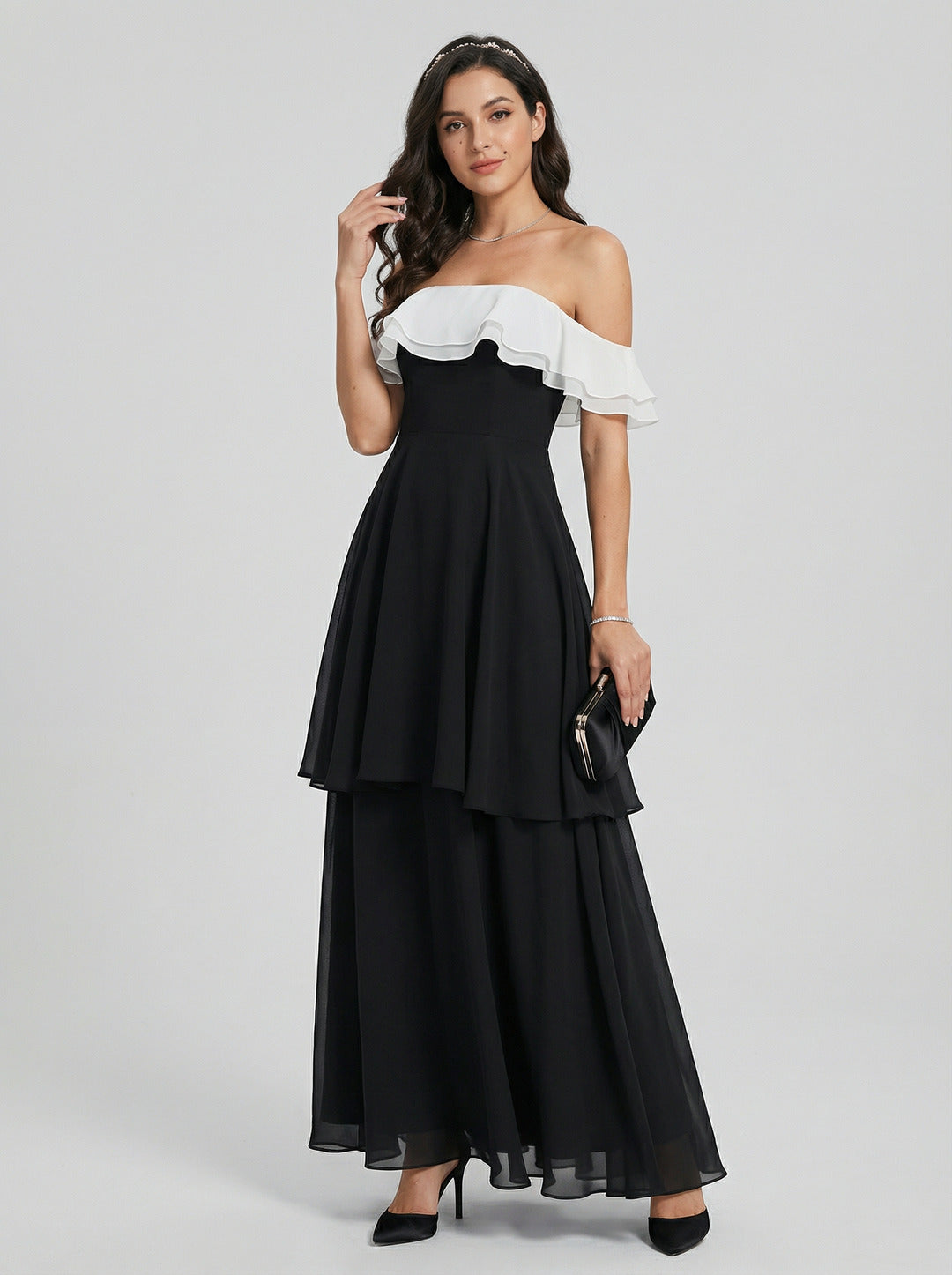 Coquette Black Chiffon A-Line Halter neckline Ankle-Length Bridesmaid Dress