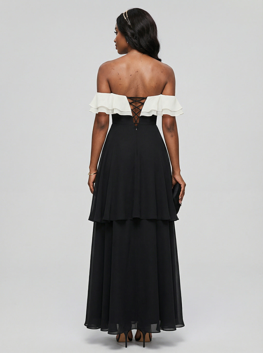 Coquette Black Chiffon A-Line Halter neckline Ankle-Length Bridesmaid Dress