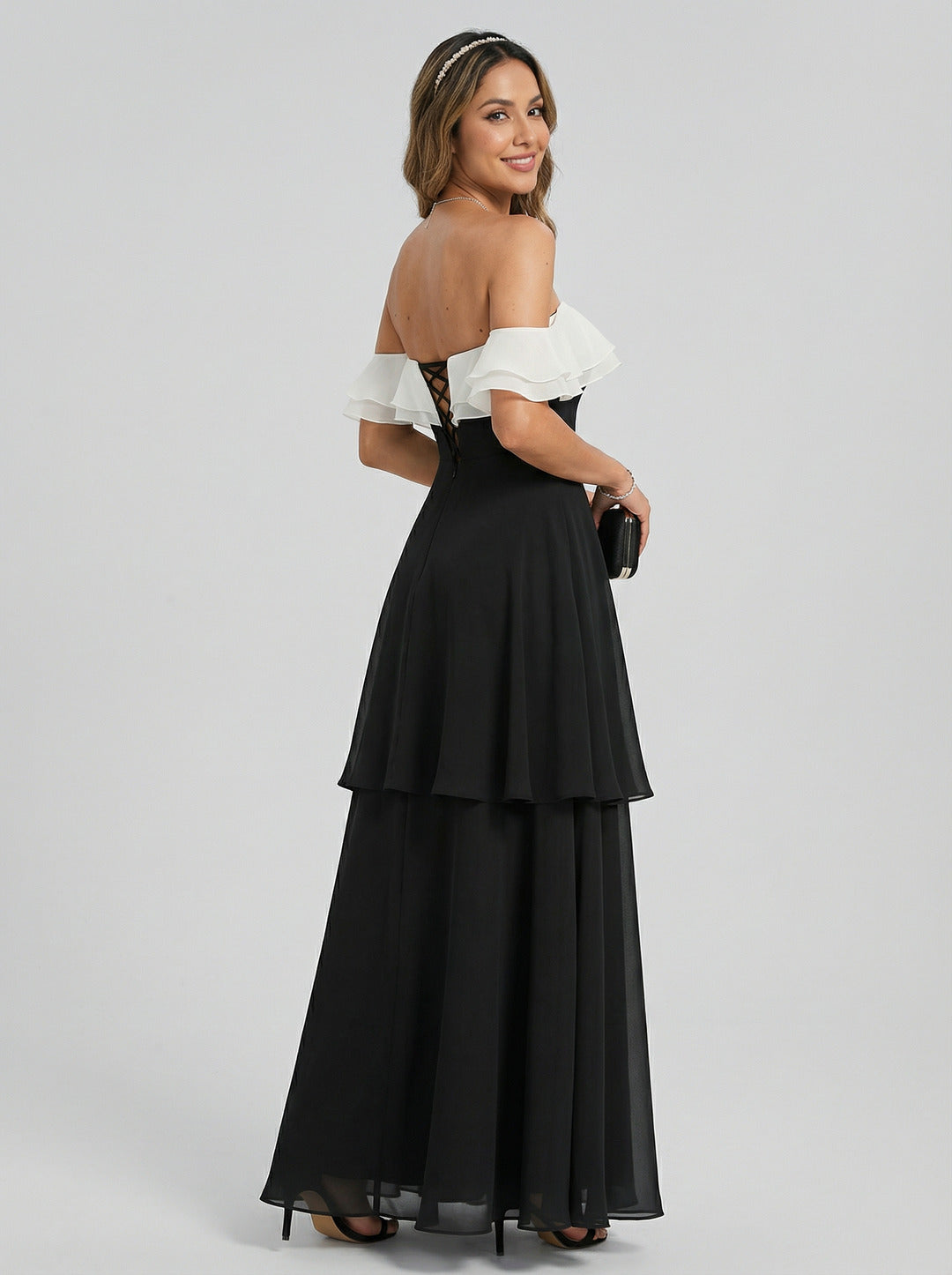 Coquette Black Chiffon A-Line Halter neckline Ankle-Length Bridesmaid Dress