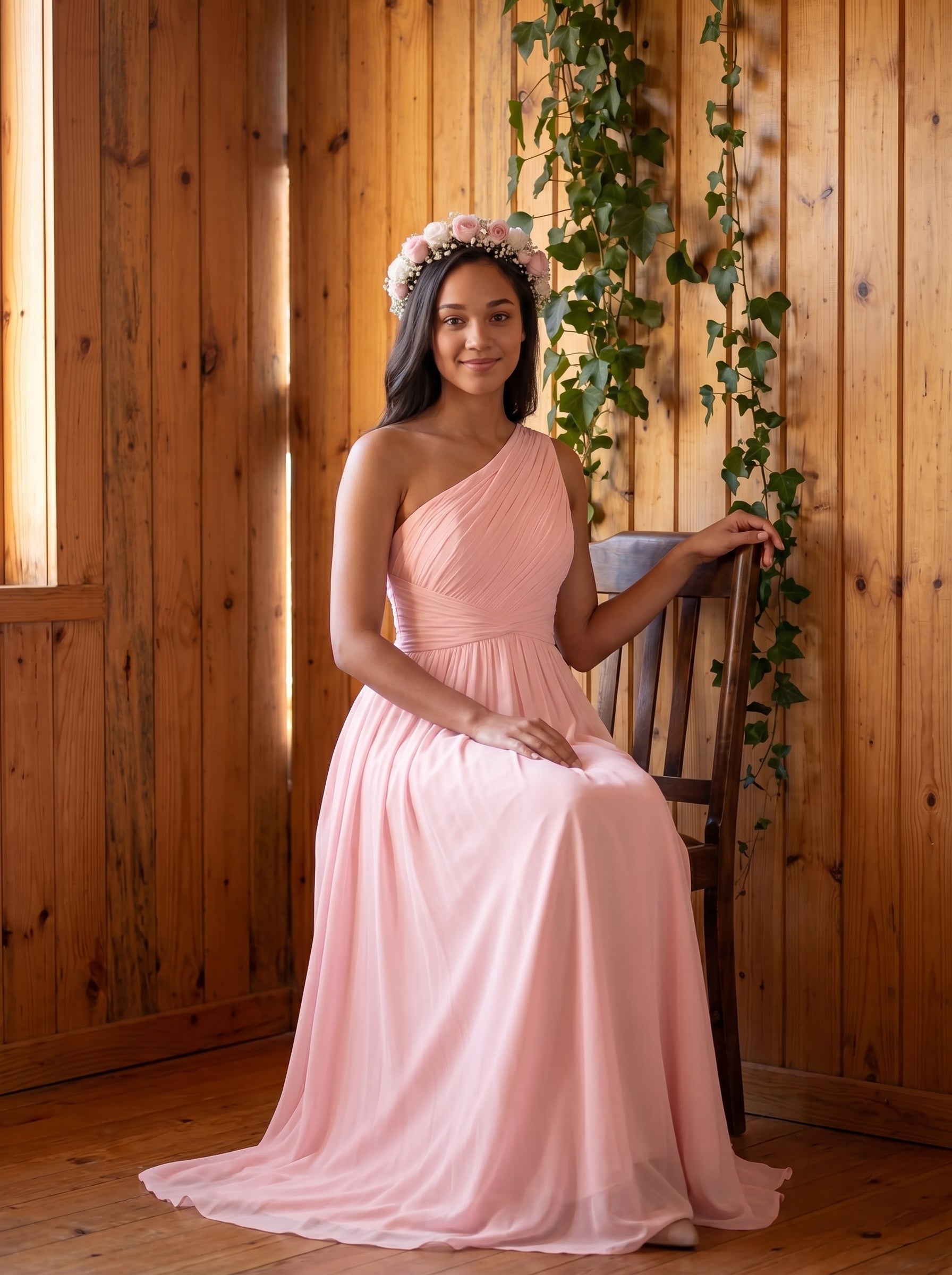 Coquette Blushing Pink Chiffon A-Line Bridesmaid Dress