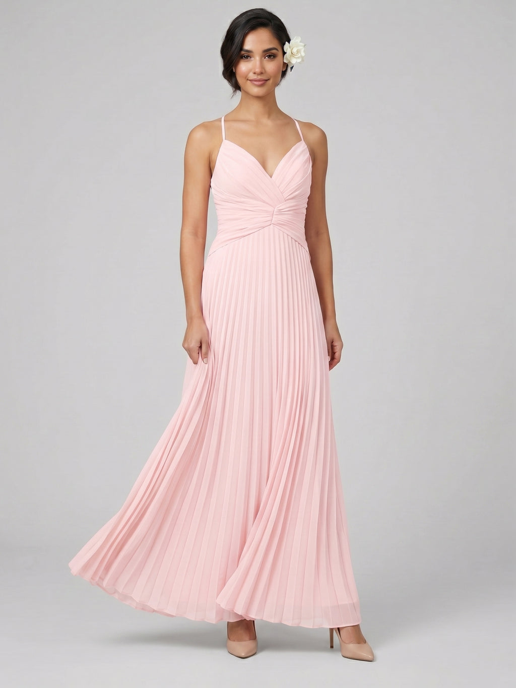 Coquette Blushing Pink Chiffon A-Line Sweetheart Backless Ankle-Length with Pleated Bridesmaid Dress