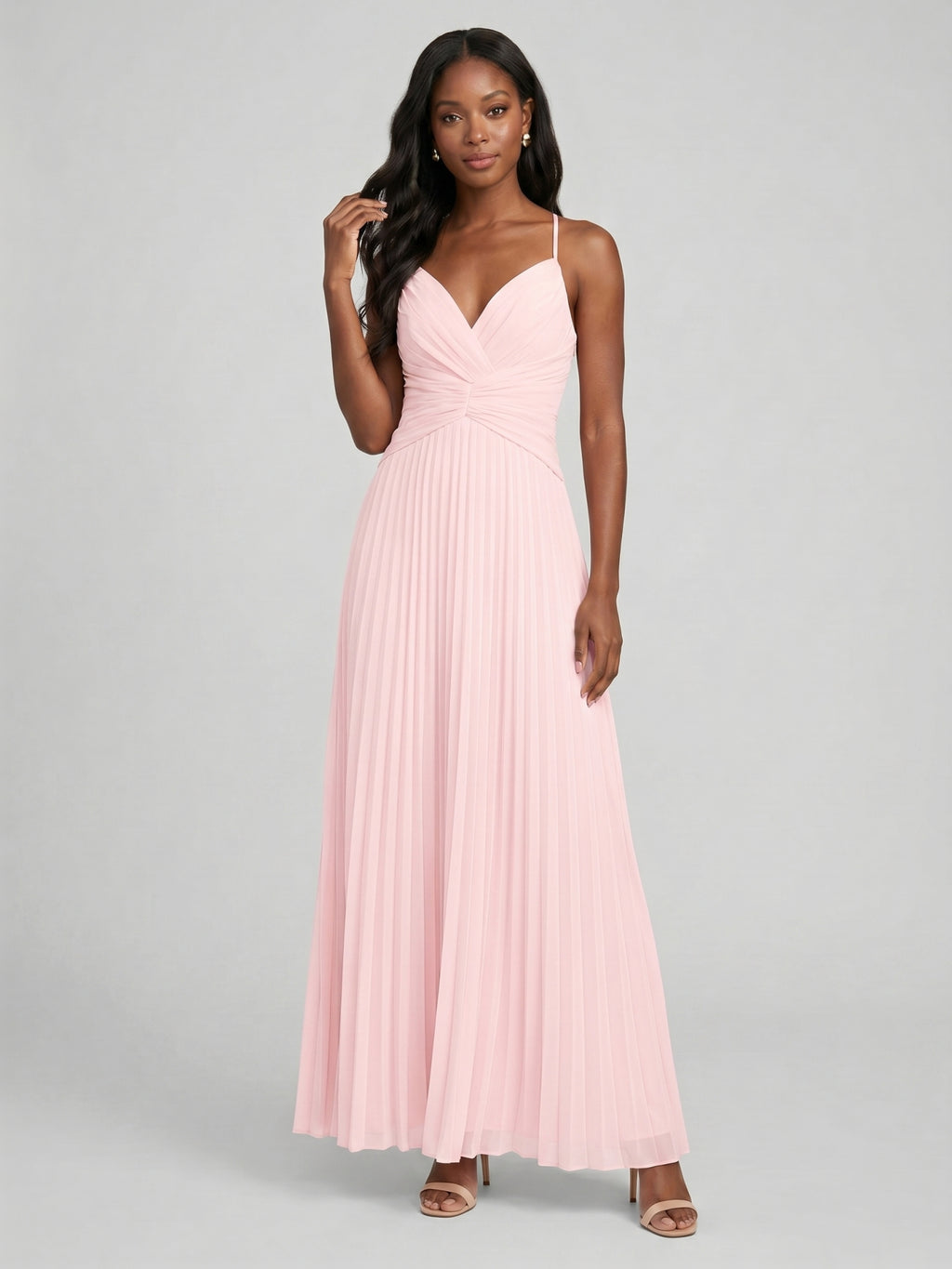 Coquette Blushing Pink Chiffon A-Line Sweetheart Backless Ankle-Length with Pleated Bridesmaid Dress