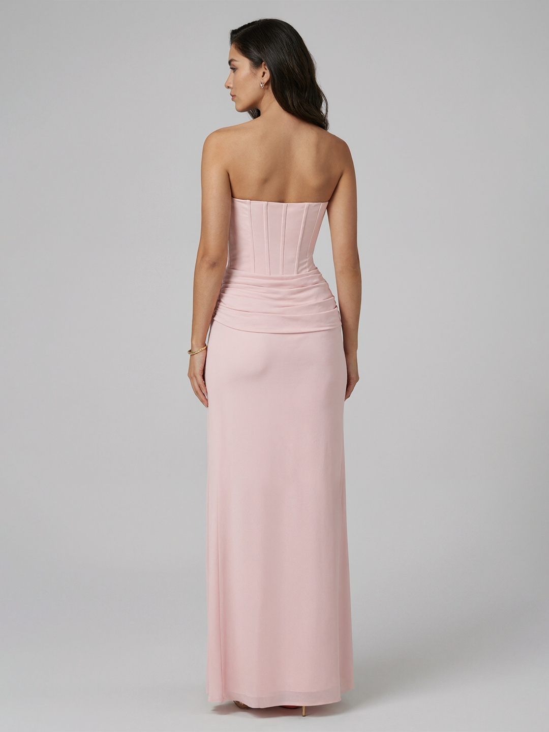 Coquette Blushing Pink Chiffon Trumpet Sweetheart Ankle-Length Bridesmaid Dress