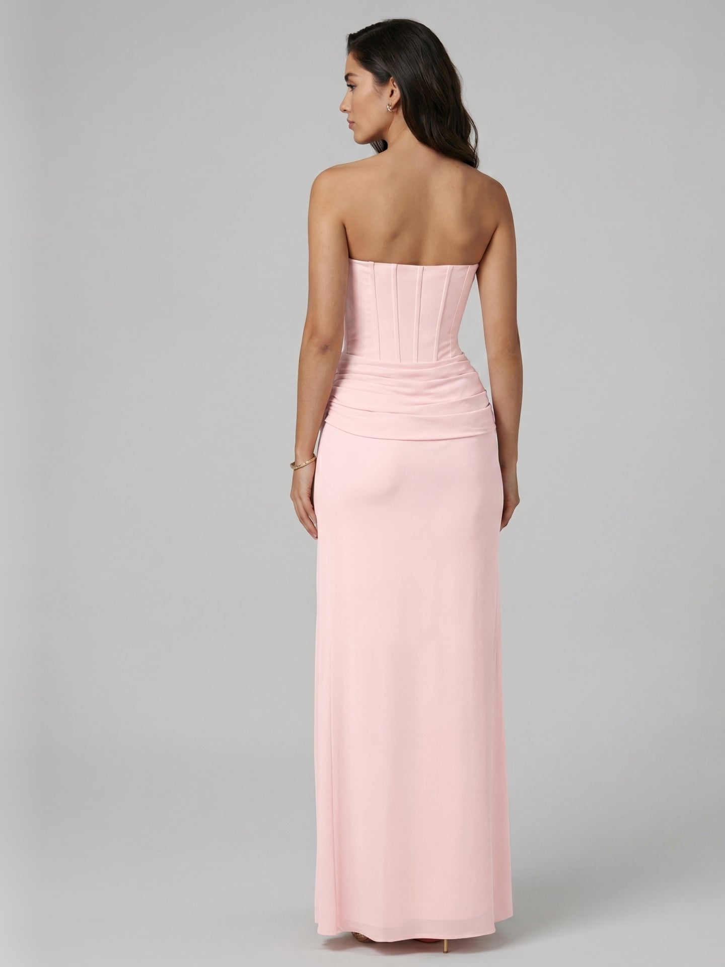 Coquette Blushing Pink Chiffon Trumpet Sweetheart Ankle-Length Bridesmaid Dress