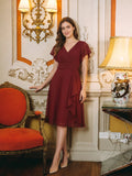 Coquette Burgundy Chiffon A-Line V-Neck Back Zip with nan Knee-Length Bridesmaid Dress