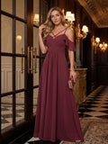 Coquette Cabernet Chiffon A-Line Sweetheart Back Zip Ankle-Length Bridesmaid Dress