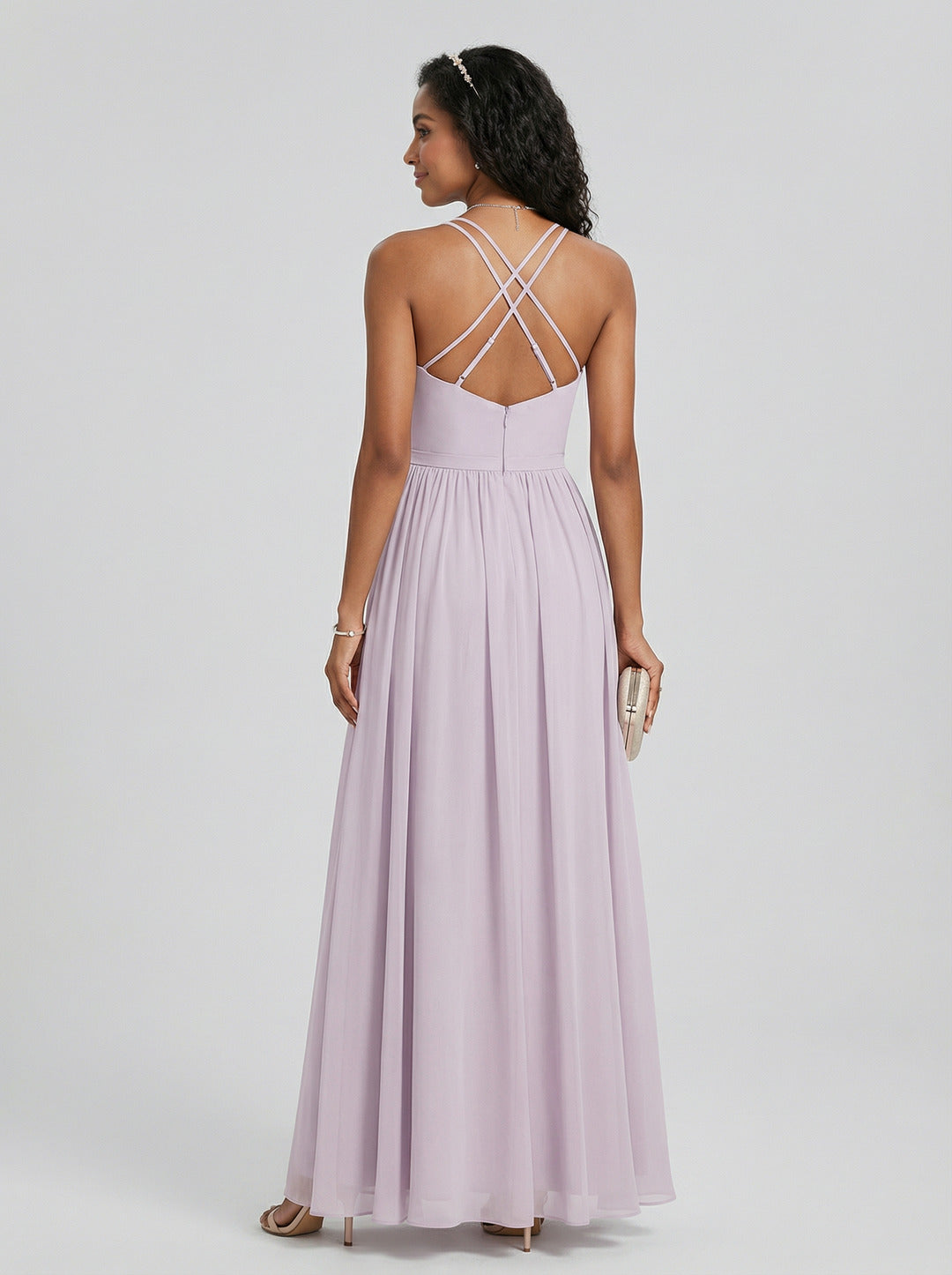 Coquette Lavender Chiffon A-Line Sweetheart Backless Ankle-Length Bridesmaid Dress