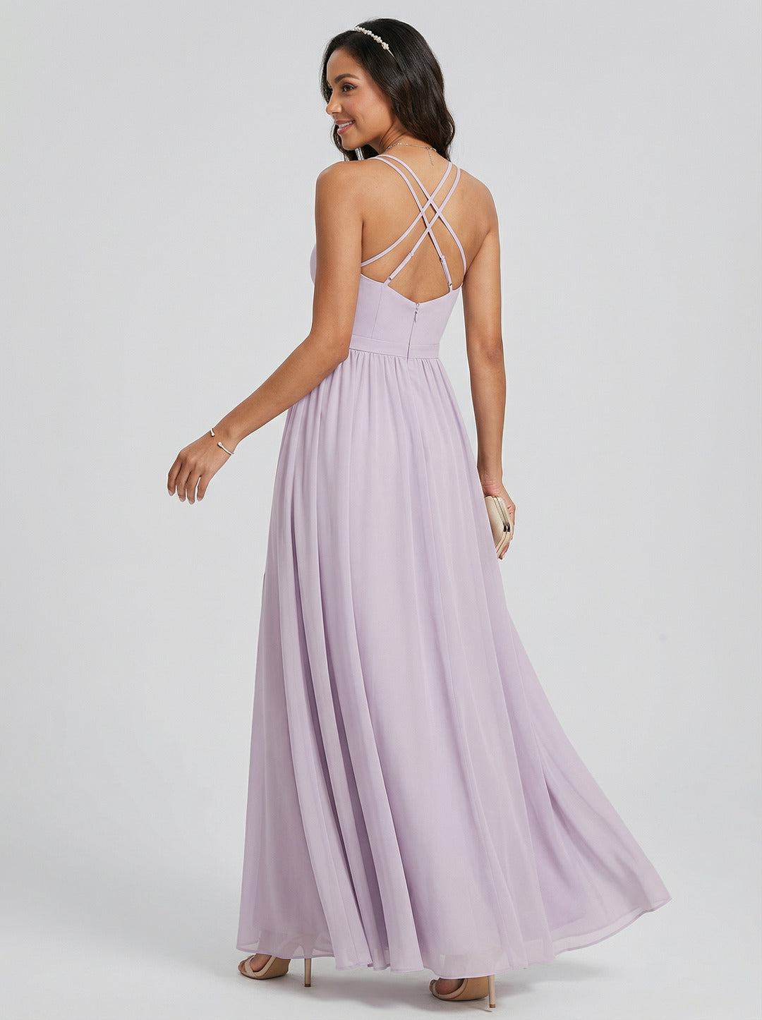 Coquette Lavender Chiffon A-Line Sweetheart Backless Ankle-Length Bridesmaid Dress