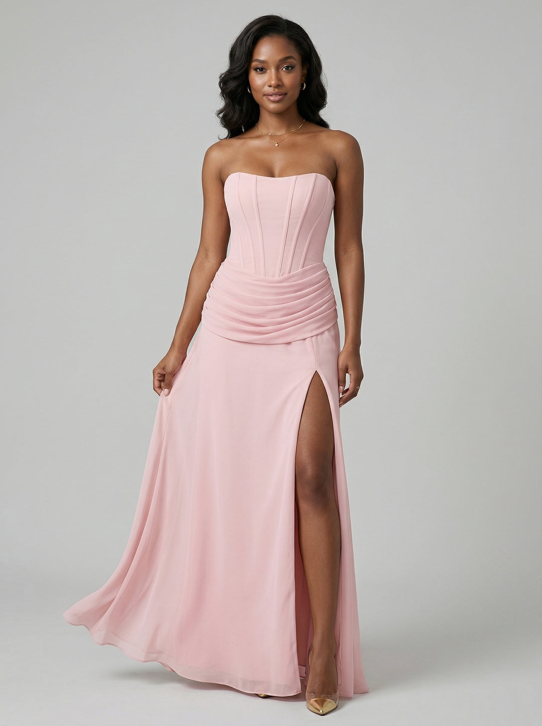 Coquette Blushing Pink Chiffon Trumpet Sweetheart Ankle-Length Bridesmaid Dress