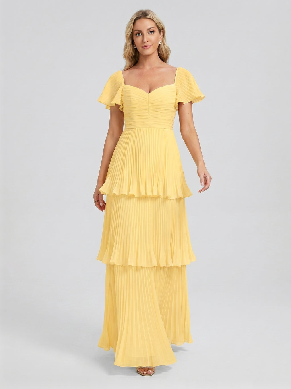 Coquette Daffodil Chiffon A-Line Sweetheart Ankle-Length Bridesmaid Dress with Cascading Ruffles
