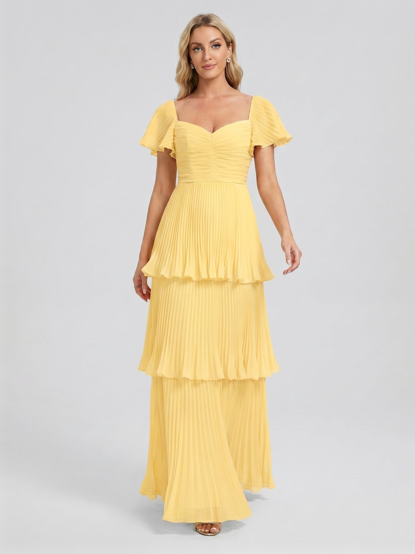 Coquette Daffodil Chiffon A-Line Sweetheart Ankle-Length Bridesmaid Dress with Cascading Ruffles