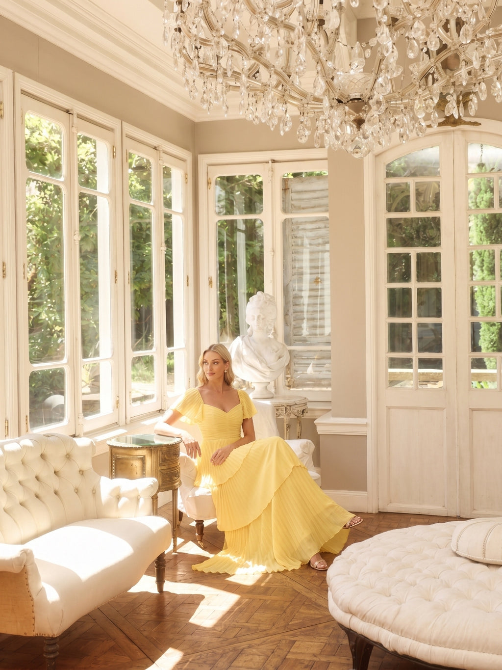 Coquette Daffodil Chiffon A-Line Sweetheart Ankle-Length Bridesmaid Dress with Cascading Ruffles