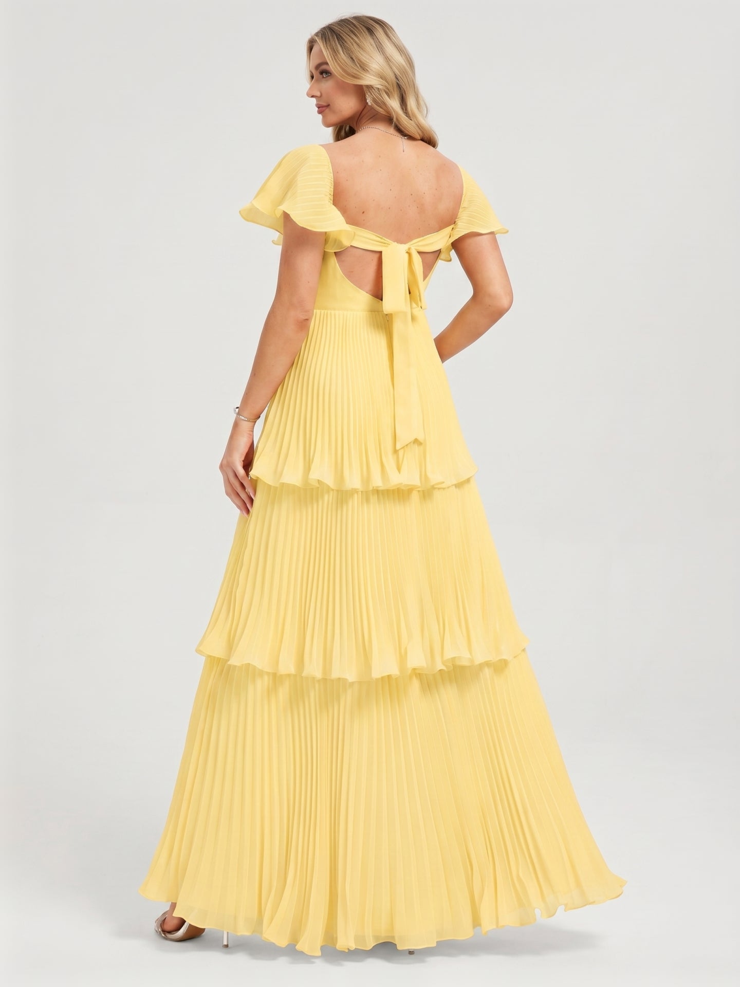 Coquette Daffodil Chiffon A-Line Sweetheart Ankle-Length Bridesmaid Dress with Cascading Ruffles