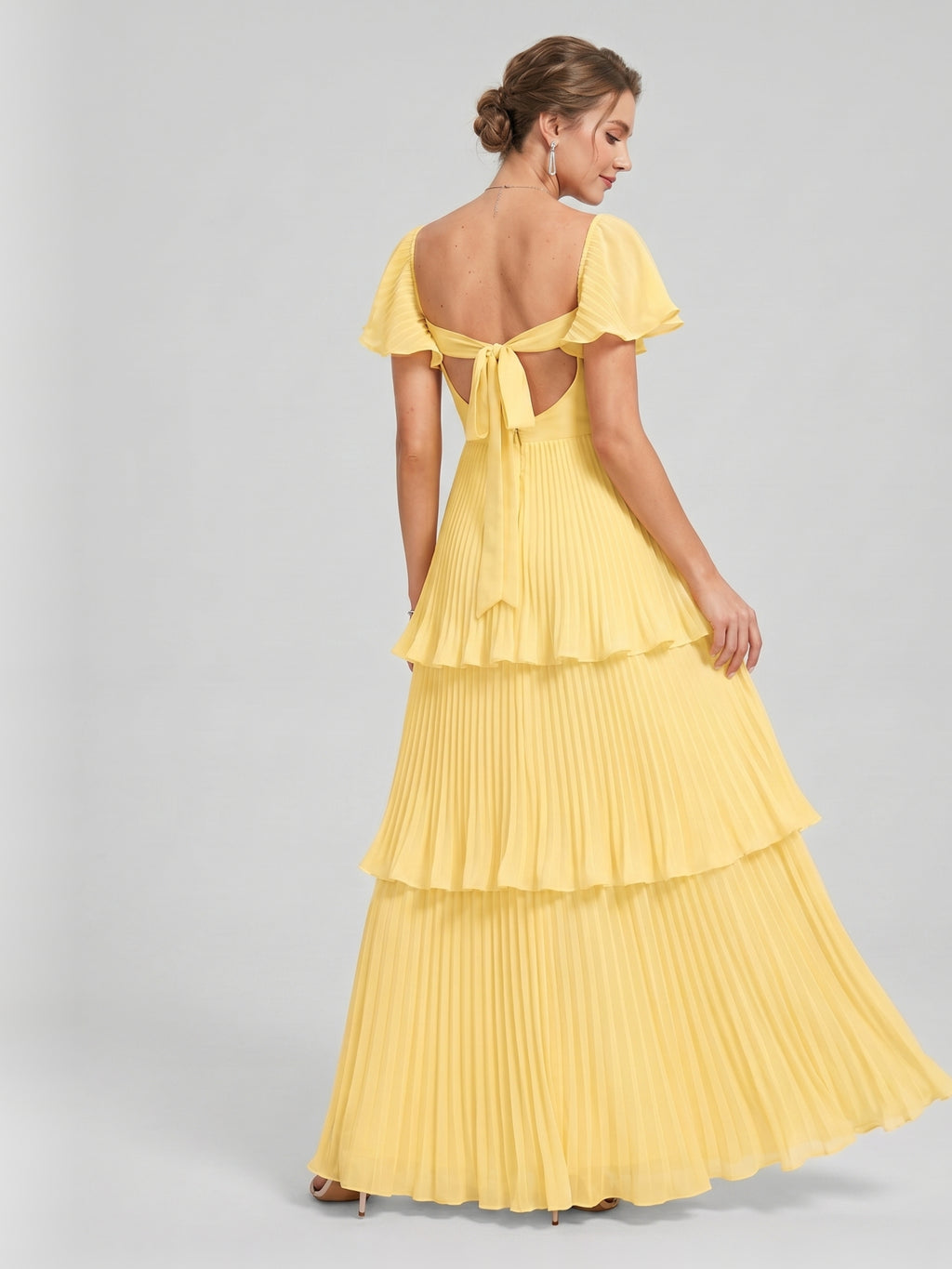 Coquette Daffodil Chiffon A-Line Sweetheart Ankle-Length Bridesmaid Dress with Cascading Ruffles