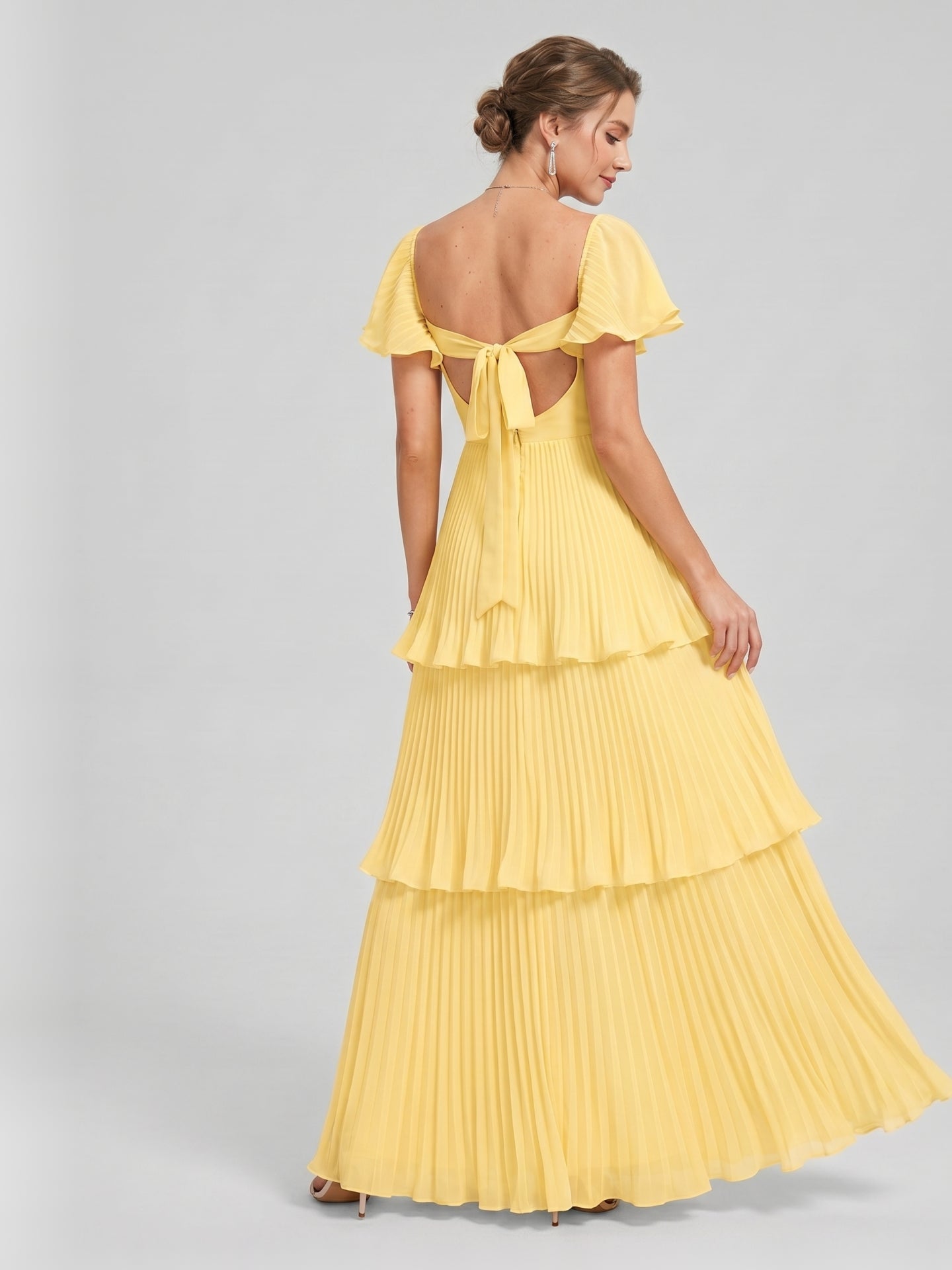 Coquette Daffodil Chiffon A-Line Sweetheart Ankle-Length Bridesmaid Dress with Cascading Ruffles