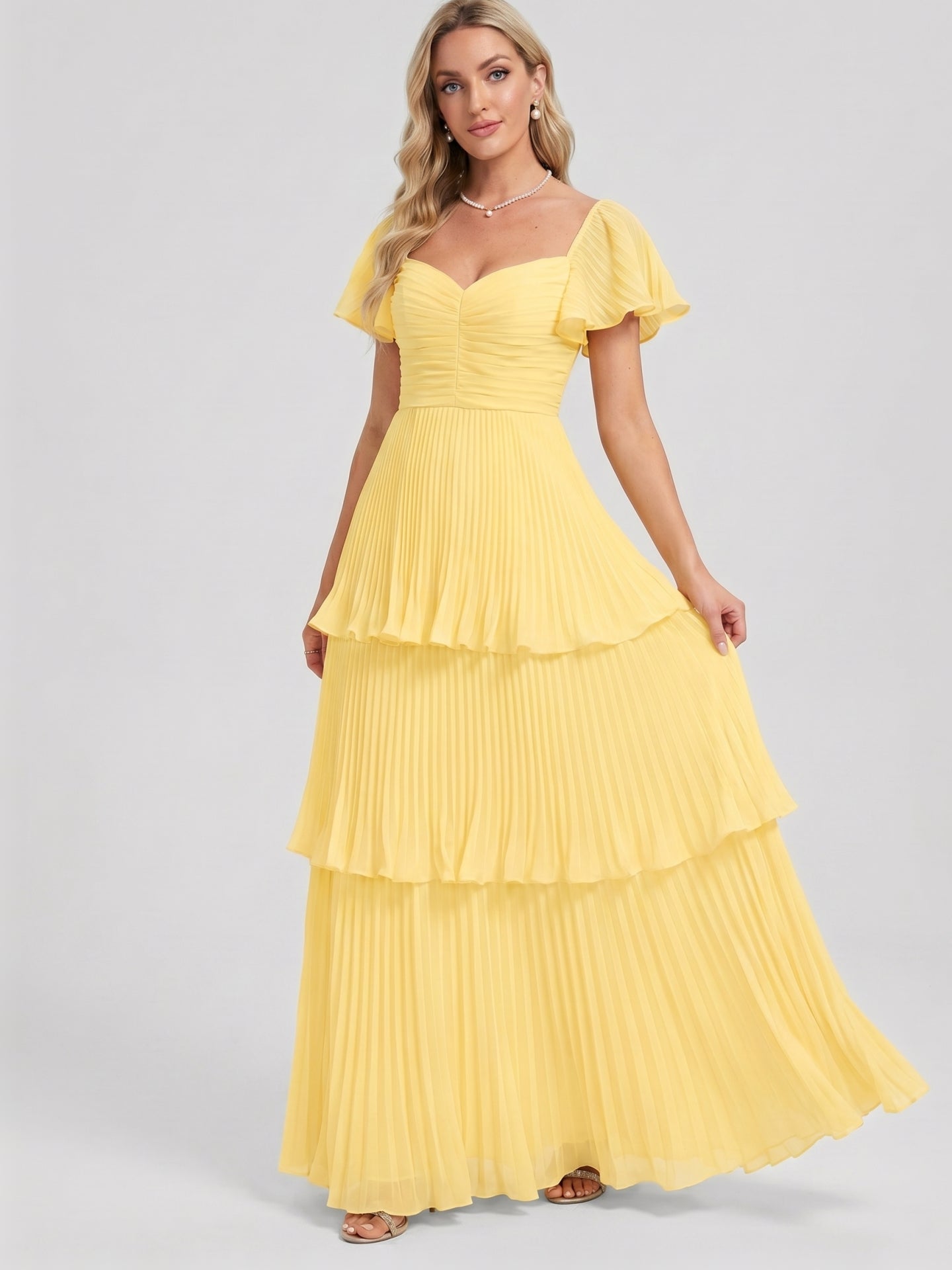 Coquette Daffodil Chiffon A-Line Sweetheart Ankle-Length Bridesmaid Dress with Cascading Ruffles