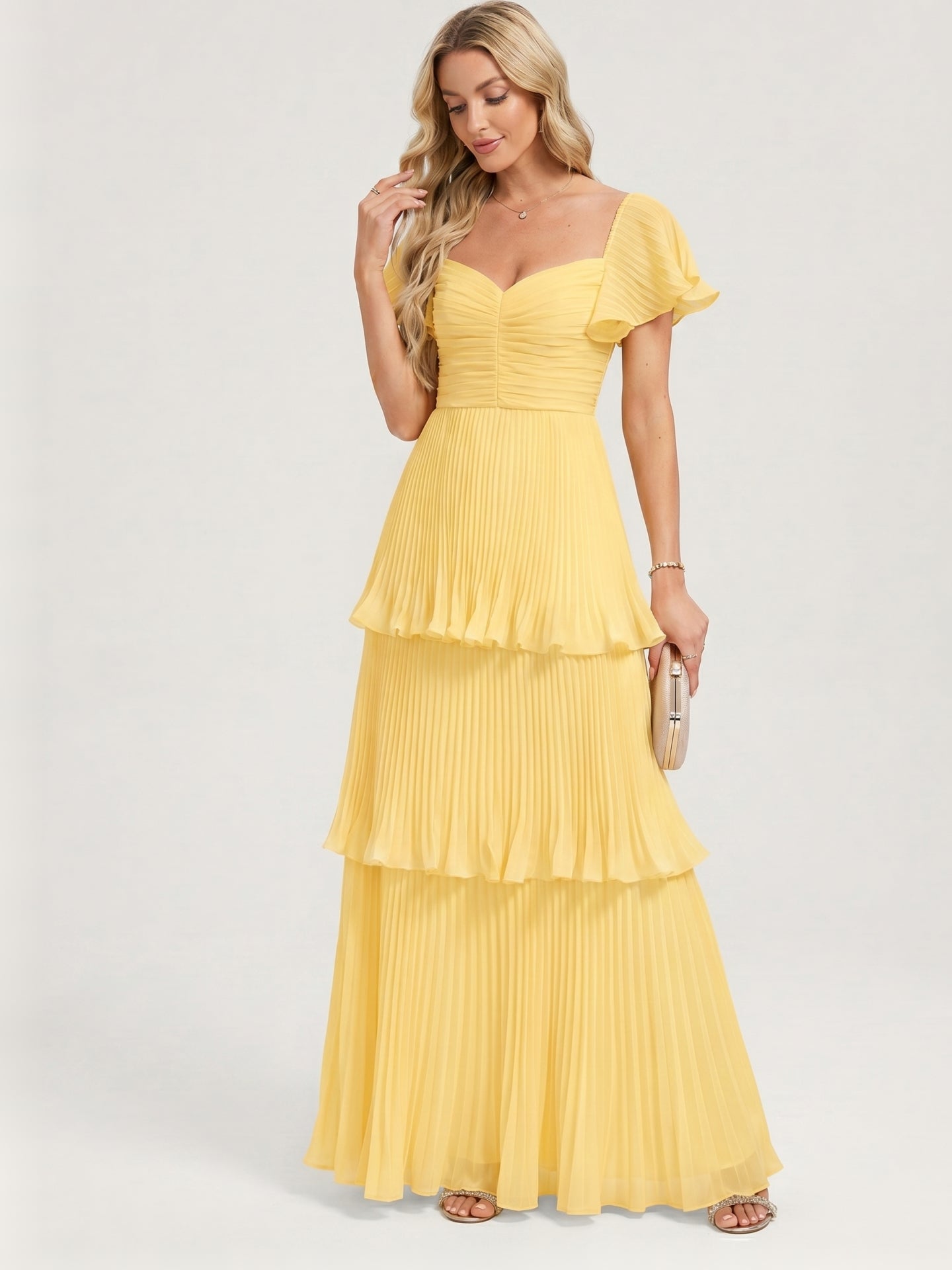 Coquette Daffodil Chiffon A-Line Sweetheart Ankle-Length Bridesmaid Dress with Cascading Ruffles