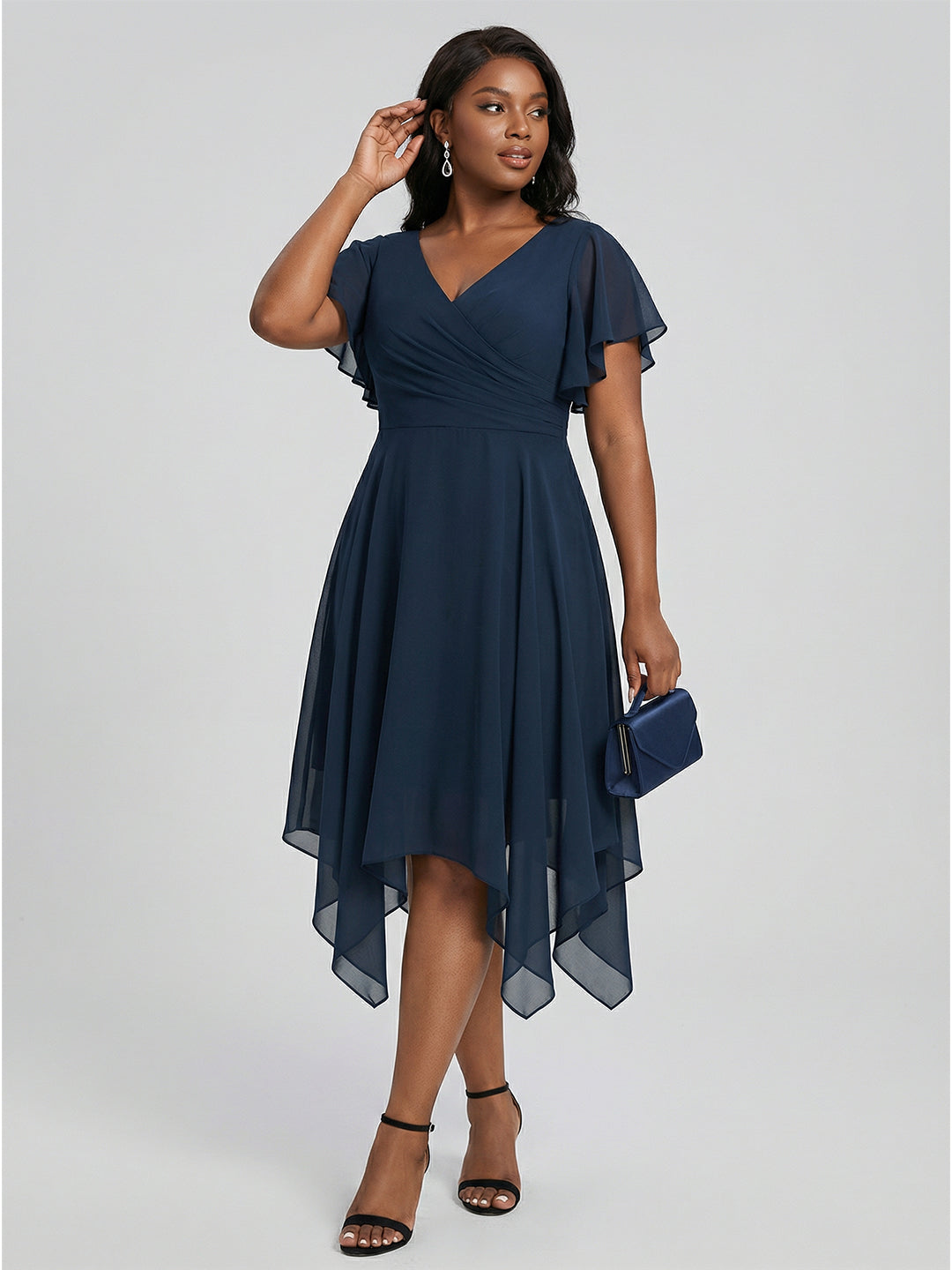 Coquette Deep Sea Chiffon A-Line V-Neck V-Back with nan Asymmetrical Bridesmaid Dress