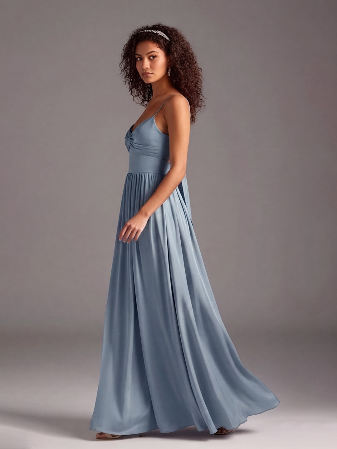 Coquette Dusty Blue Satin A-Line Sweetheart Ankle-Length Bridesmaid Dress