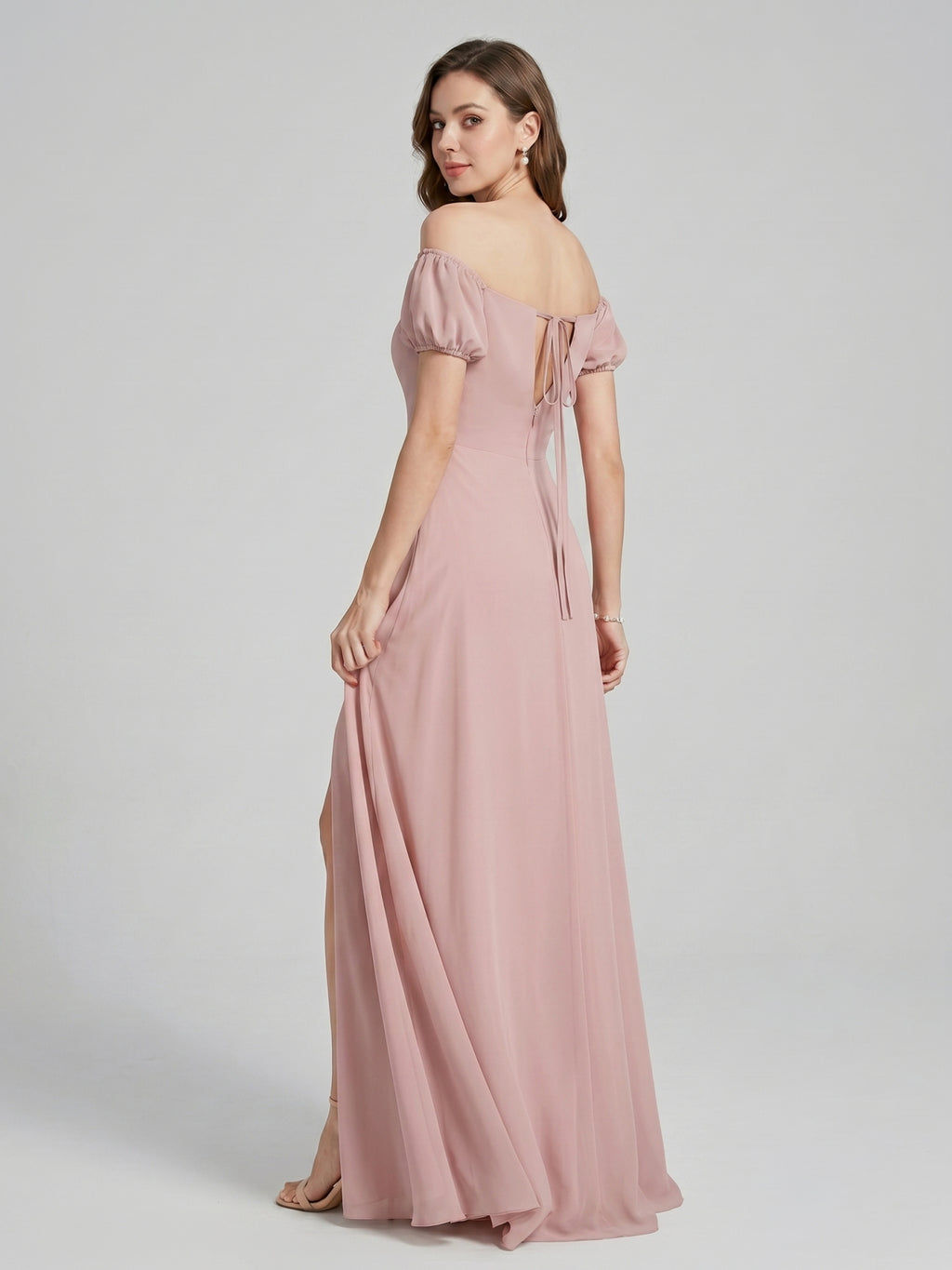 Coquette Dusty Rose Chiffon A-Line Straight Neck Back Zip Ankle-Length Bridesmaid Dress