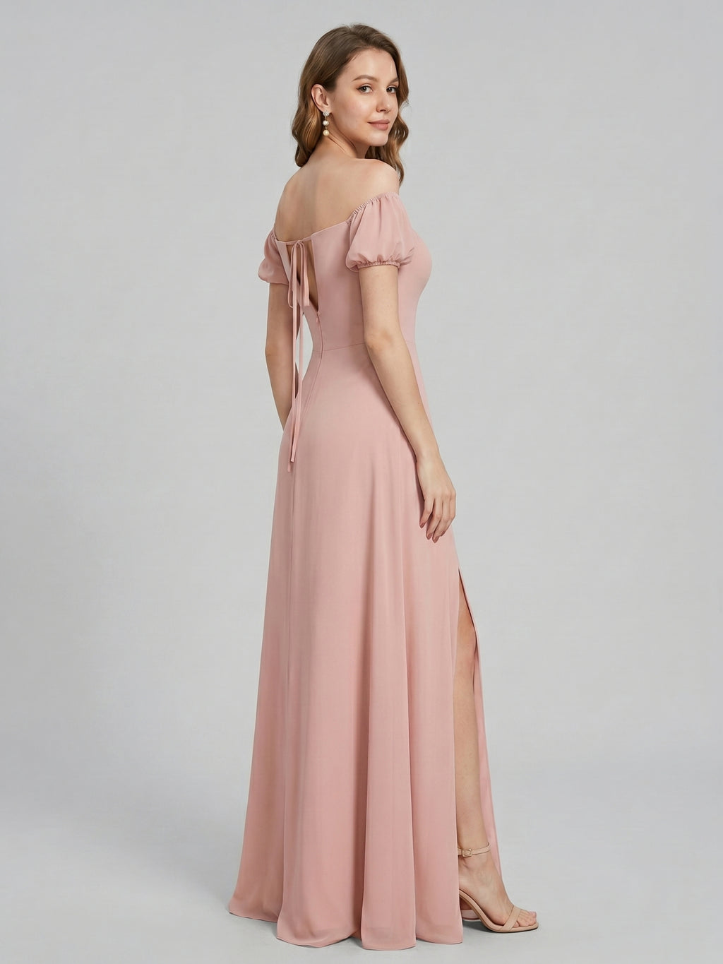 Coquette Dusty Rose Chiffon A-Line Straight Neck Back Zip Ankle-Length Bridesmaid Dress