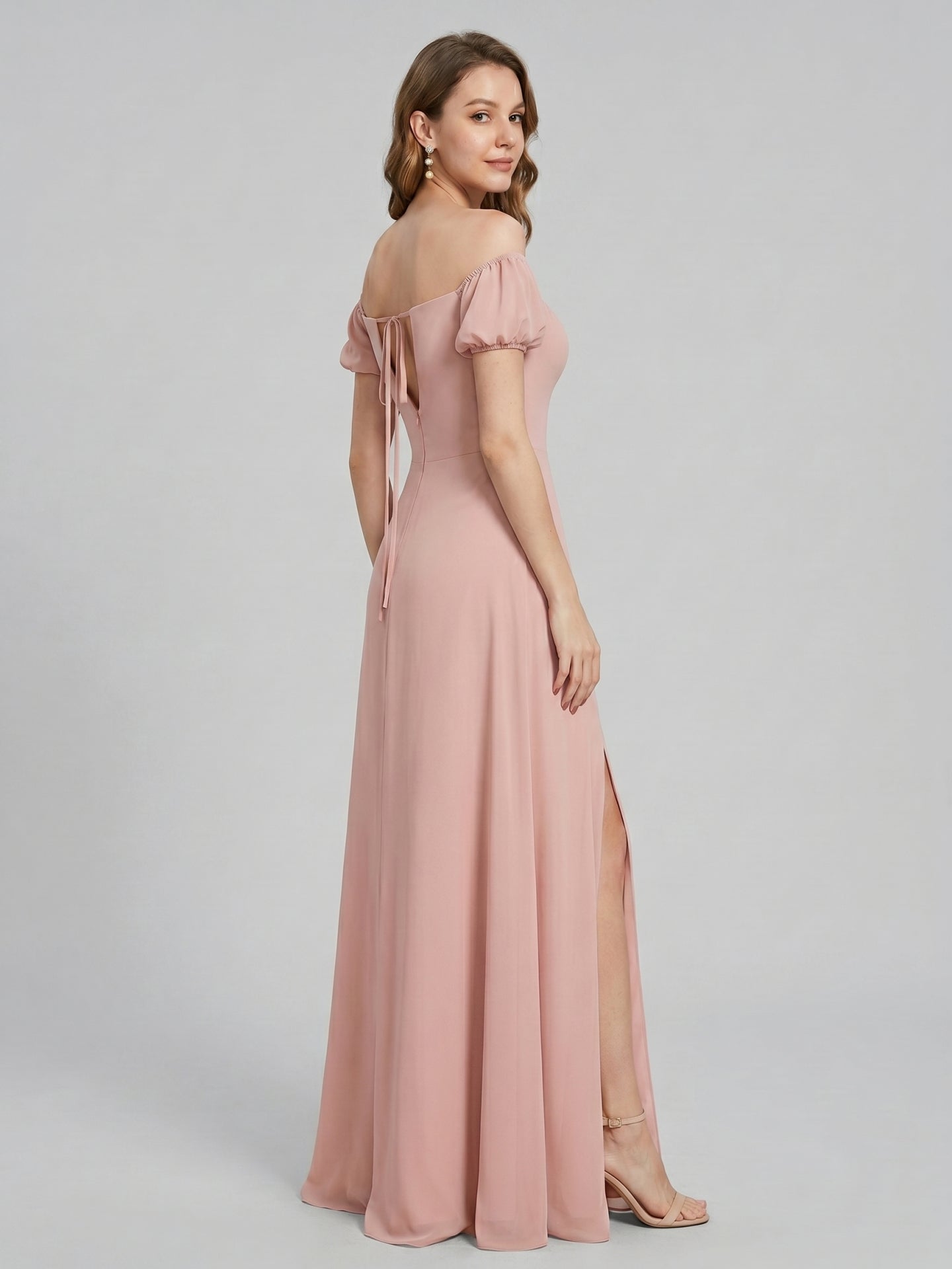 Coquette Dusty Rose Chiffon A-Line Straight Neck Back Zip Ankle-Length Bridesmaid Dress