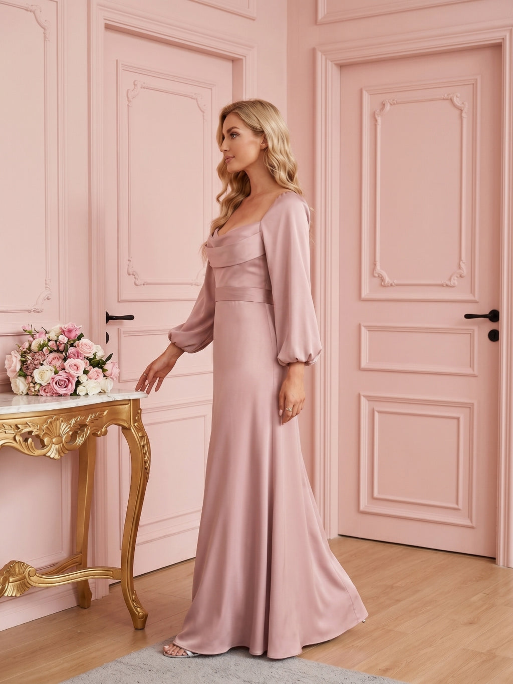 Coquette Dusty Rose Matte Satin A-Line Square Neck Back Zip Ankle-Length Plus Size Bridesmaid Dress