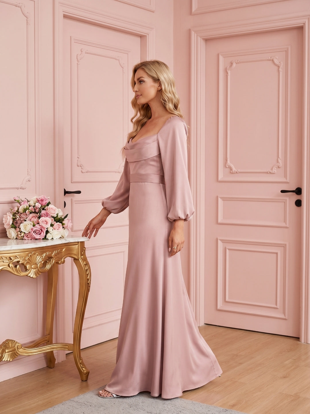 Coquette Dusty Rose Matte Satin A-Line Square Neck Back Zip Ankle-Length Plus Size Bridesmaid Dress