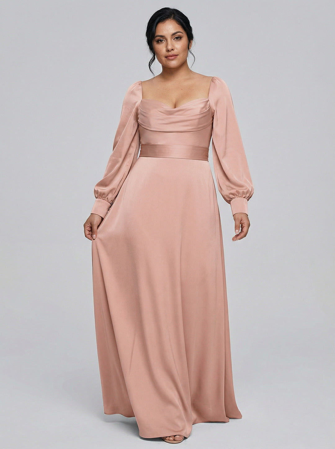 Coquette Dusty Rose Matte Satin A-Line Square Neck Back Zip Ankle-Length Plus Size Bridesmaid Dress